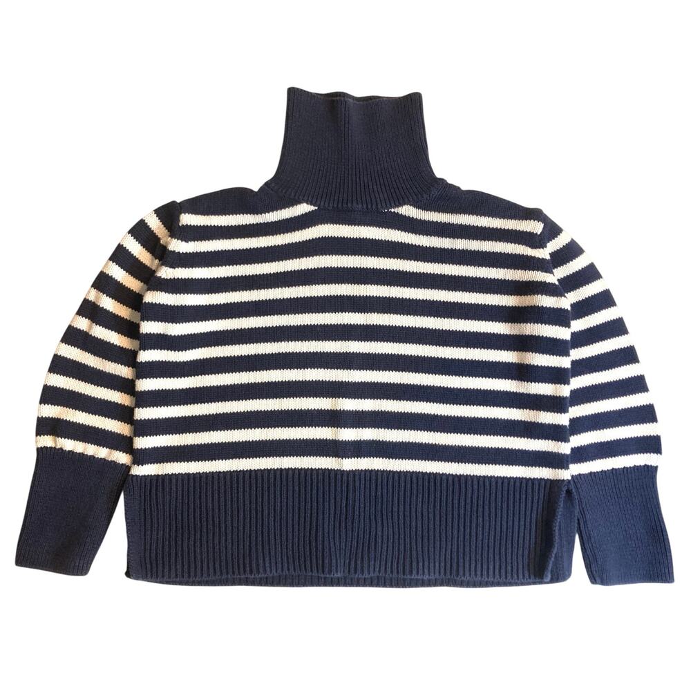 GAP Kid’s 100% Cotton Navy Blue White Striped Knit Turtleneck Pullover Sweater